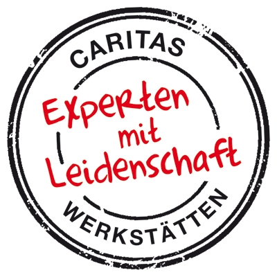 Logo der Kampagne „Experten mit Leidenschaft“ von den Caritas-Werkstätten für Menschen mit Behinderungen in NRW 
