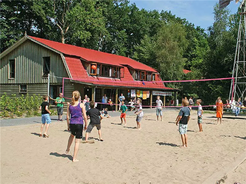 Kinder spielen gemeinsam Beachvolleyball