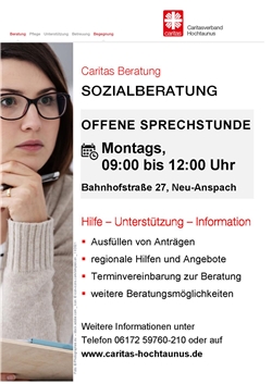 GB 91 Sozialberatung Offene Soziale Sprechstunde Neu-Anspach_Plakat / Caritasverband Hochtaunus