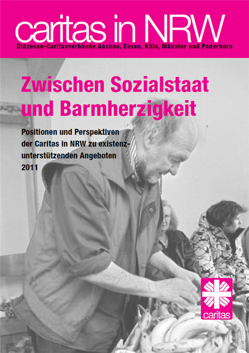 Cover des Positionspapiers Zwischen Sozialstaat und Barmherzigkeit (2011) der Caritas in NRW 