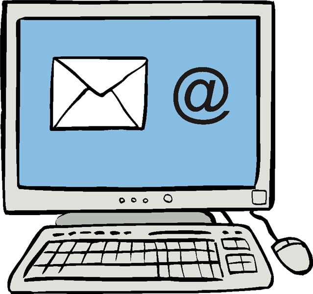 Gezeichneter Computer mit Briefumschlag und E-Mail-Zeichen (© Mensch zuerst – Netzwerk People First)