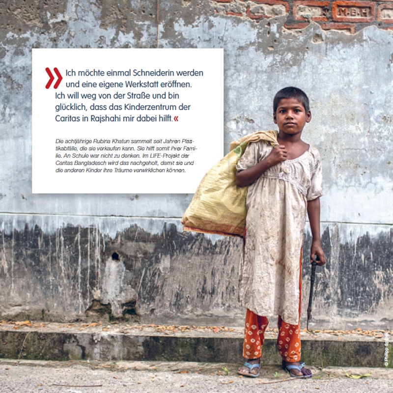 Kinderrechte - Mädchen aus Bangladesch sammelt Müll (Foto: Philipp Spalek für Caritas international)