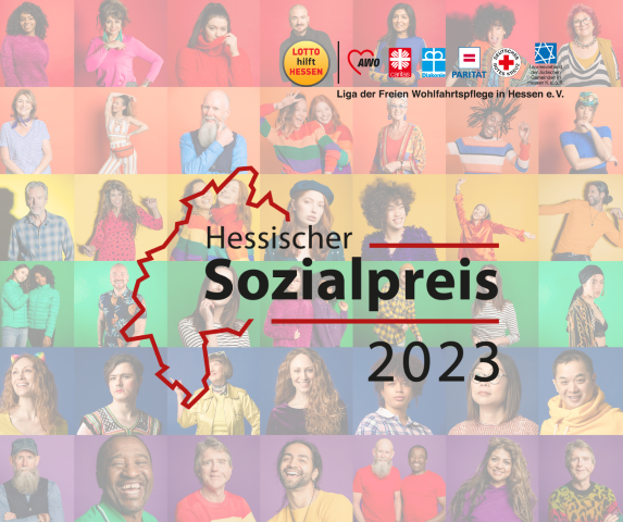Fotocollage mehrerer Menschen mit der Überschrift Hessischer Sozialpreis 2023