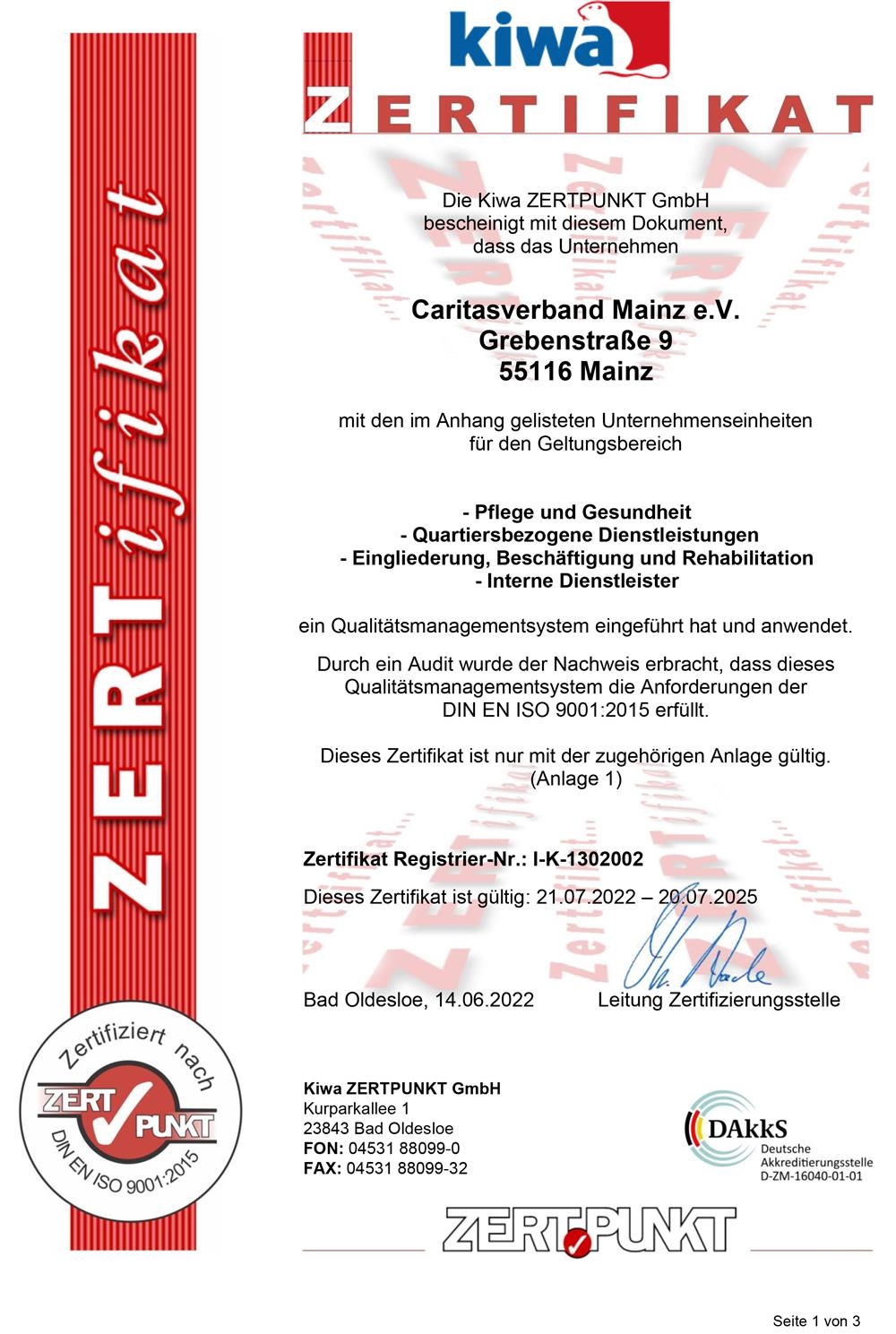 Zertifikat Caritasverband Mainz