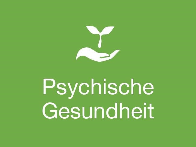 Das Bild zeigt eine grüne Kachel und verlinkt zu den Hilfen und Angeboten für psychische Gesundheit. 