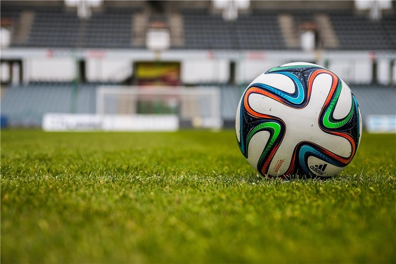 Ein Fußball in Nahaufnahme auf einer Wiese