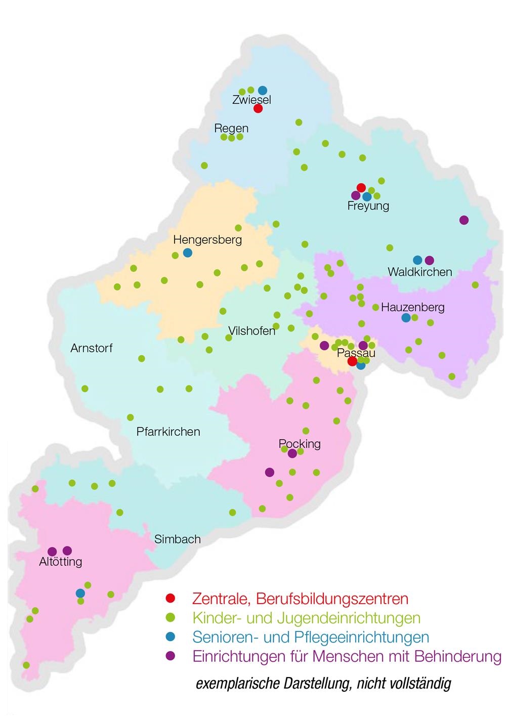Caritas Passau Einrichtungen Karte