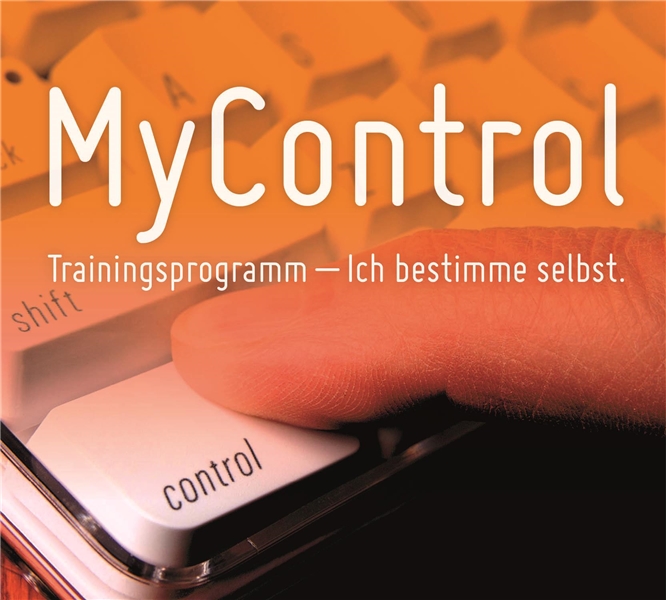 Auf moosgrünem Hintergrund steht der Text MyControl - Trainingsprogramm für selbstbestimmten Alkoholkonsum. 