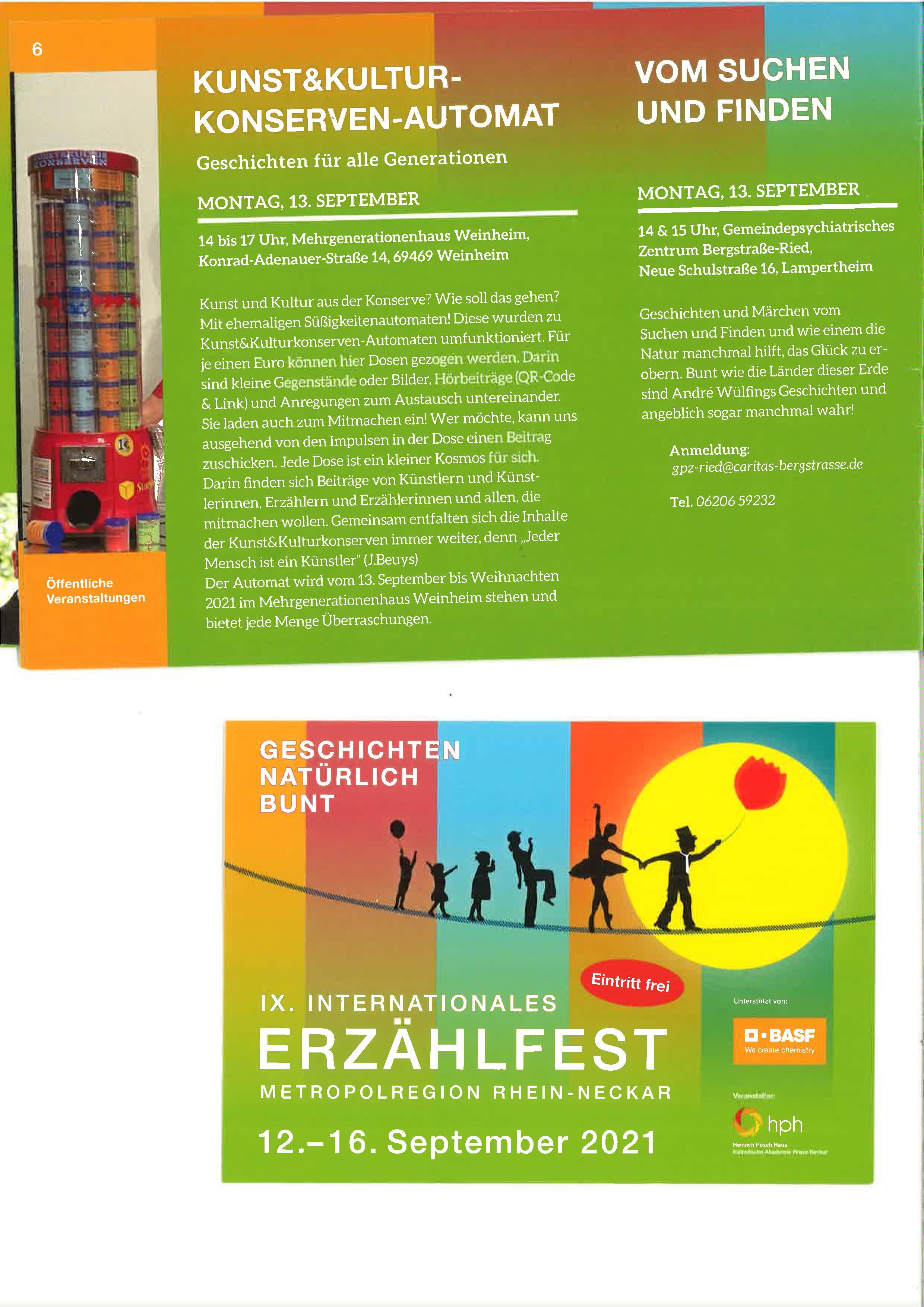 Flyer zum Erzählfest im GPZ Lampertheim mit Beschreibung der Veranstaltung und Terminankündigung 