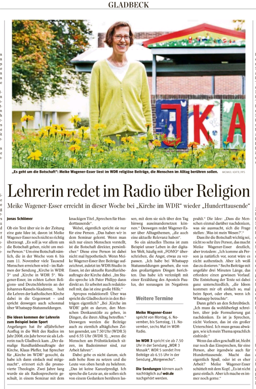 JKA Lehrkraft gibt Radio Impulse bei Kirche in WDR 3 / 5