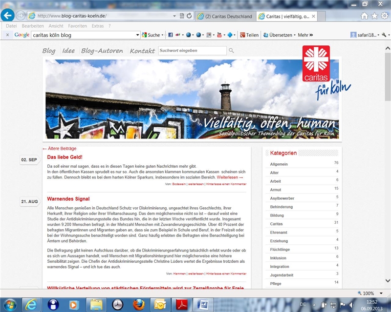 Screenshot vom Blog des Caritasverbandes für die Stadt Köln e. V. 
