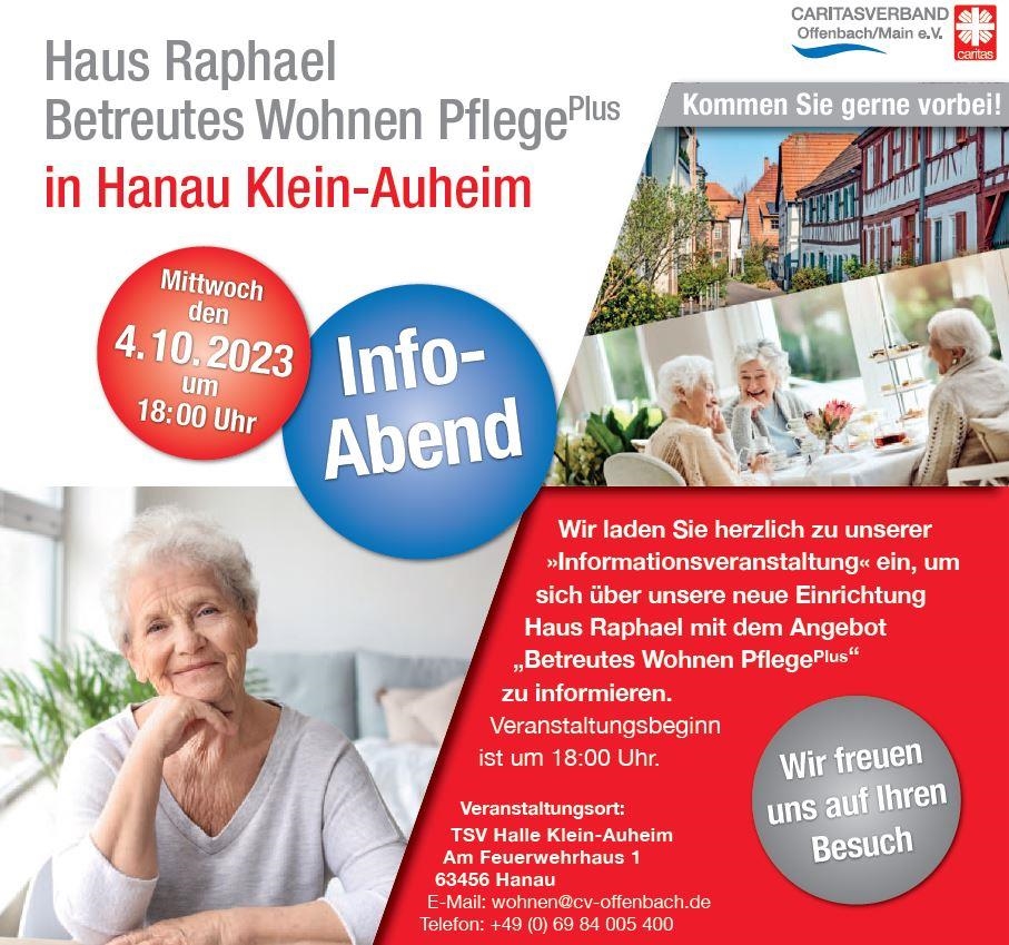 Einladungsflyer zum Infoabend zum Senioren-Wohnprojekt "Haus Raphael" in Hanau Klein-Auheim