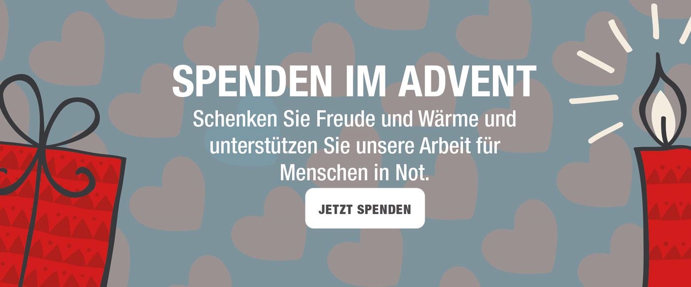 Banner Spenden im Advent mit Spendenaufruf Paket und Kerze