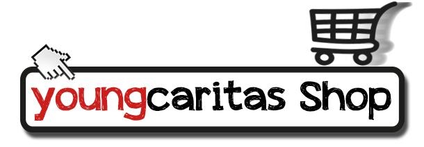 youngcaritas Schriftzug mit einem Einkaufswagen