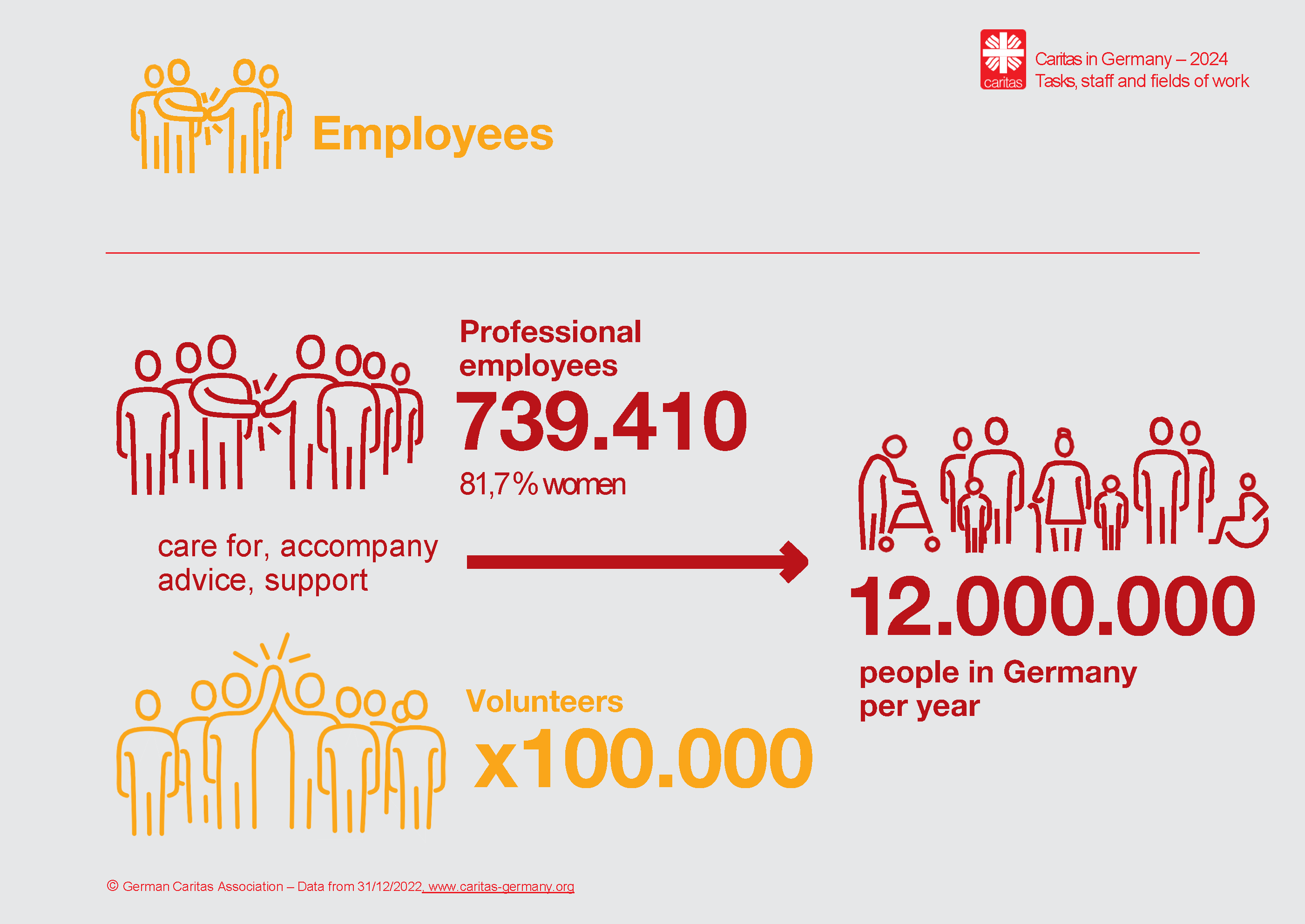 Infographic (english version) Caritas in germany - professionals and volunteers