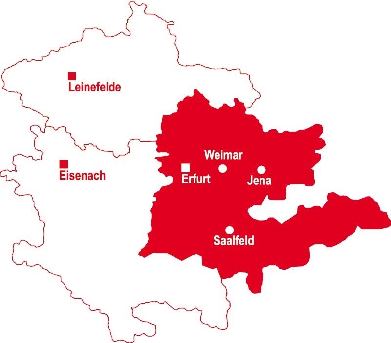 Landkarte Caritasregion Mittelthüringen