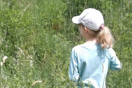 ein Mädchen geht durch eine Blumenwiese (Kinderstiftung Ulm/Donau-Iller)