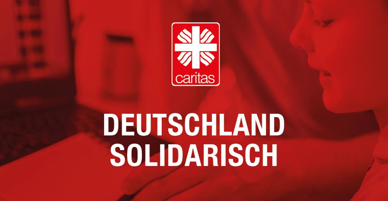 Weißer Schriftzug "Deutschland Solidarisch" auf rotem Grund.