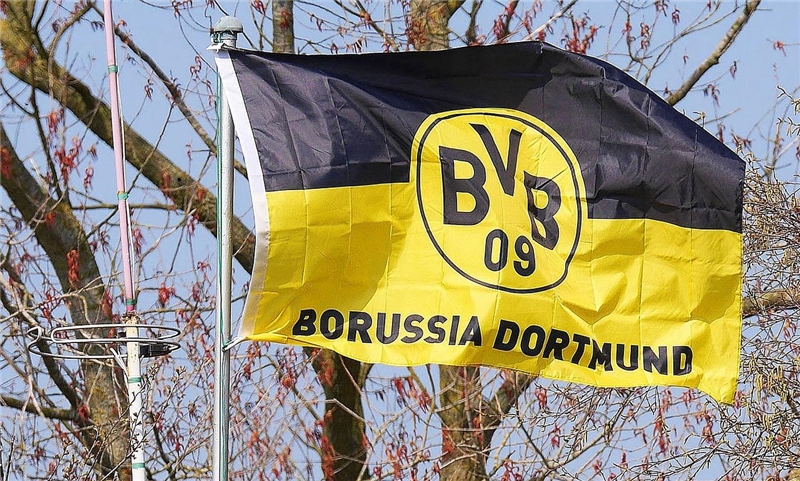 Eine BVB-Fahne weht im Wind.