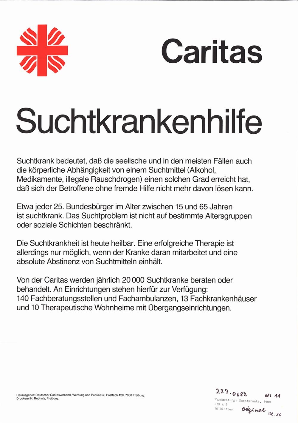 Suchtkrankenhilfe. Poster der Drogenberatung der Caritas (1980) (Deutscher Caritasverband e. V.)