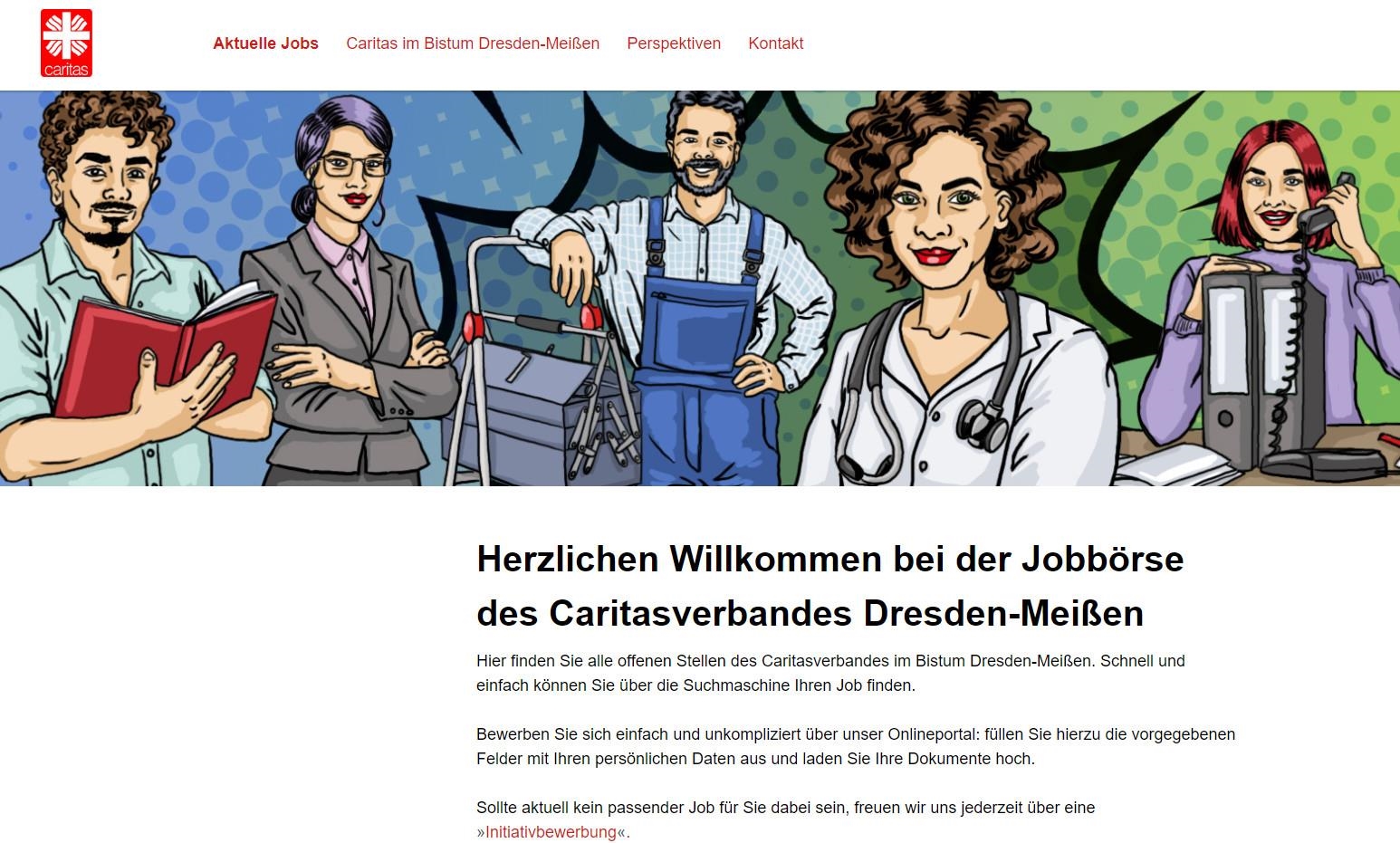Website-Ansicht der Jobbörse des Caritasverbandes für das Bistum Dresden-Meißen e.V.