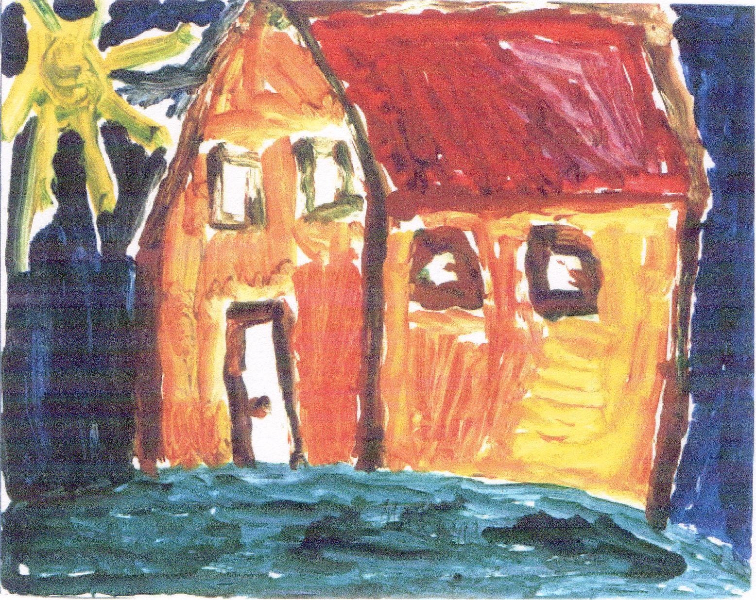 Gemaltes Bild: Haus mit Sonne ( Bild einer Bewohnerin)
