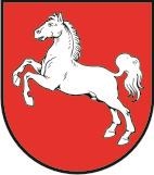 Rotes Wappen mit einem weißem Pferd  