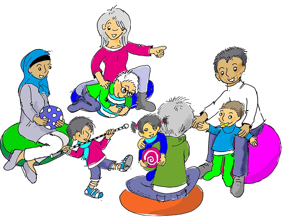 Illustration: Eltern-Kind-Gruppe in der Frühberatung