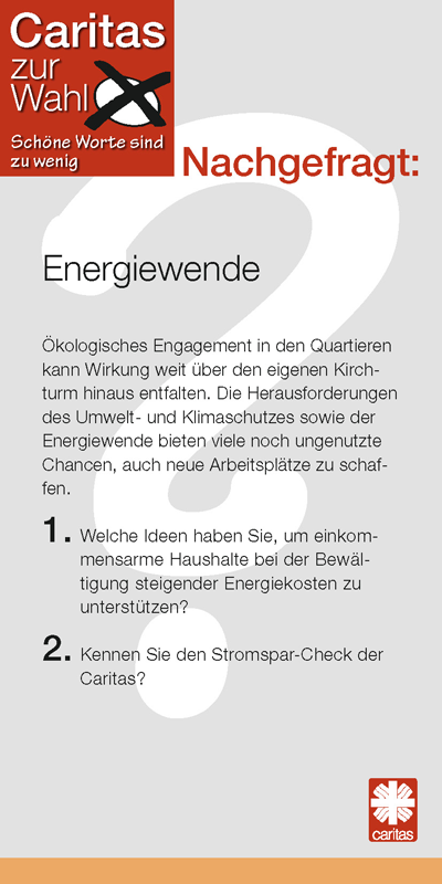 Fragekarte 24 der Check-Karten für den Caritas-Kandidaten-Check zur Kommunalwahl 2014 mit dem Thema Energiewende (Caritas in NRW)