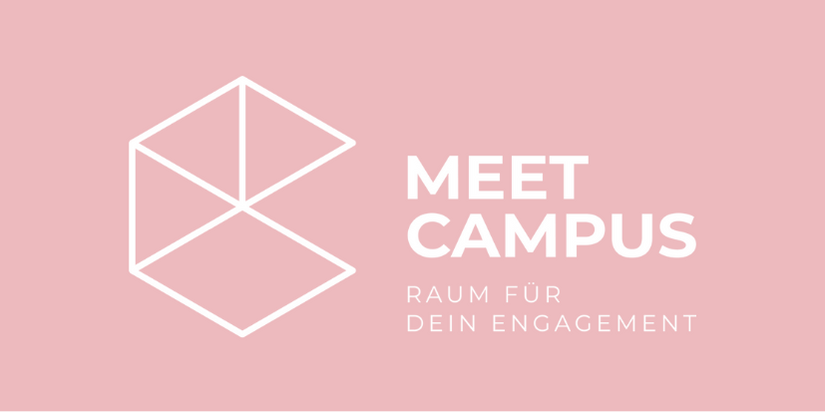 logo meet campus auf rosa hintergrund