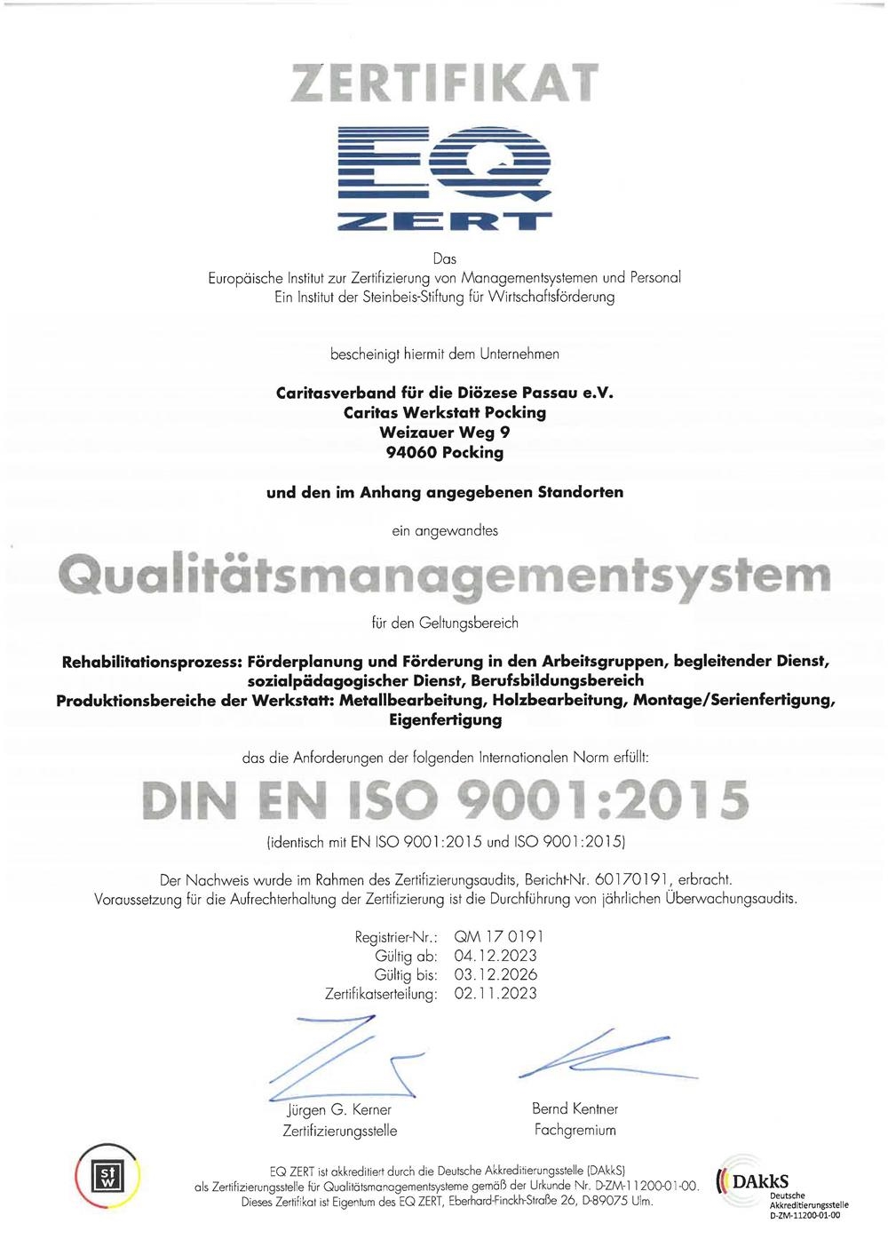 Zertifikat ISO - Seite 1
