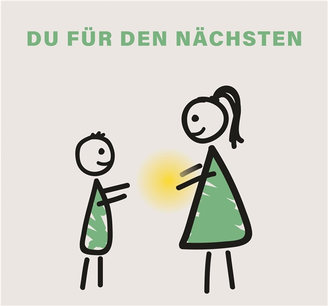 Das Plakat zeigt zwei Strichmännchen mit dem Motto "Du für den Nächsten"