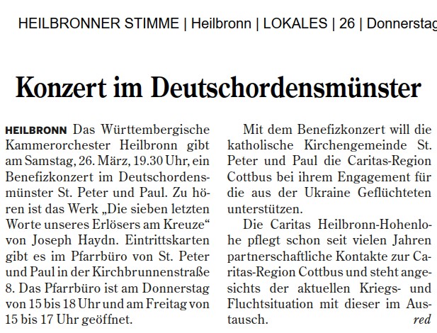 Text über das Konzert im Deutschordensmünster in Heilbronn